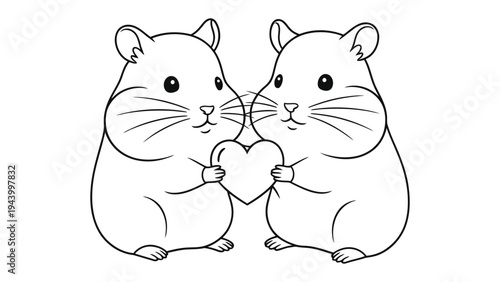 Two adorable hamsters sharing a heart