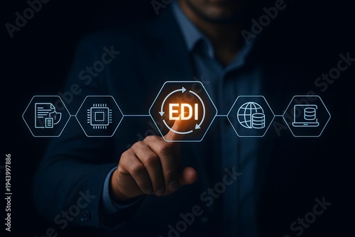 Professional man touches a glowing 