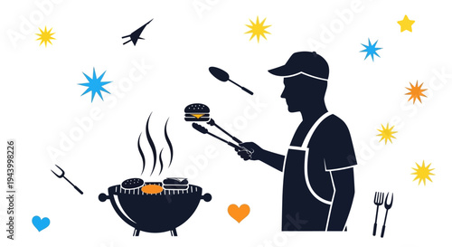 Man grilling food on barbecue.