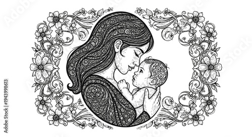 Mother holding baby close affectionately.