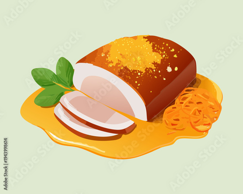 Grilled meat steak with pea garnish and green sauce for healthy gourmet meal and premium restaurant dinner - Vector Illustration