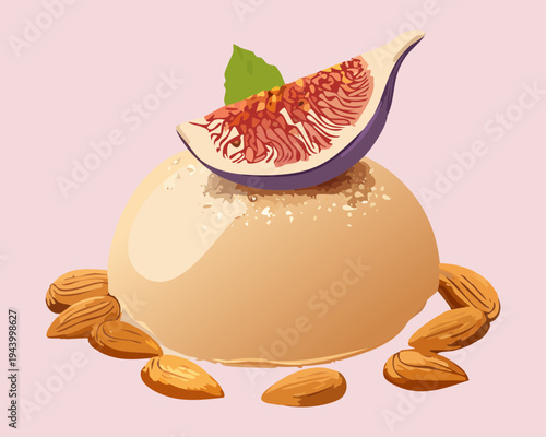 White panna cotta with caramel sauce and mint garnish for elegant sweet treat and gourmet catering menu - Vector Illustration