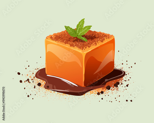 Creamy mushroom soup with herb garnish and fresh mushrooms for traditional gourmet meal and home style cooking - Vector Illustration