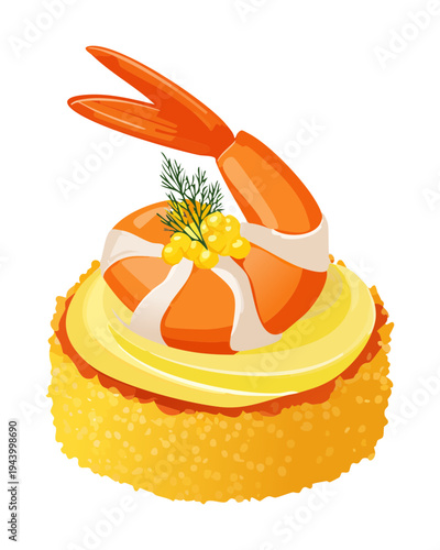 Creative salmon roll with herb garnish for modern Japanese fusion appetizer and gourmet seafood menu collection - Vector Illustration