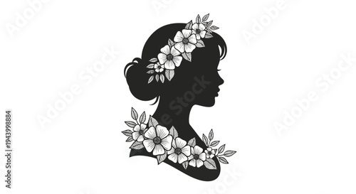 Woman Silhouette with Floral Hair.