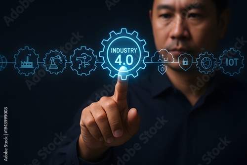 Man touches a glowing digital 