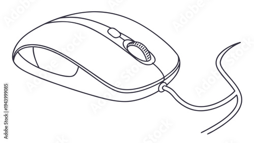 Simple line drawing of a computer mouse with a cord