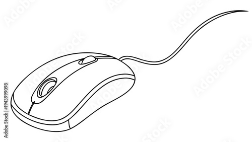 Simple line drawing of a computer mouse with a connecting cord