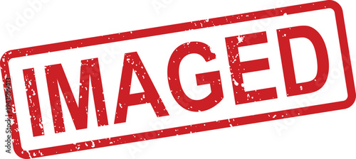 A distinct red rubber stamp featuring the word IMAGED in a textured grunge font on a clean white backdrop