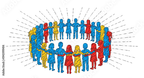 Diverse group of people holding hands.