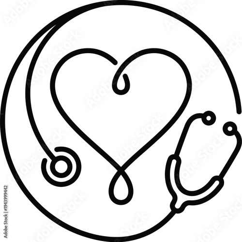 Eco wellness concept with sustainable health icon of a stethoscope forming a heart symbol in a circular eco-friendly medical health symbol