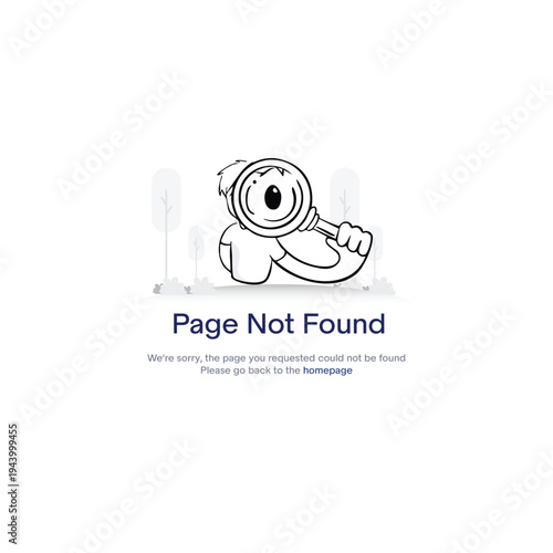 404 Page Not Found Error Illustration with Character Searching