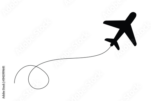 Airplane line path vector icon of air plane flight route
