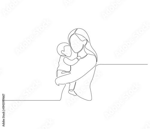 One continuous line drawing of parent and child. single line of mother day concept. illustration of healty happy family. editable outline