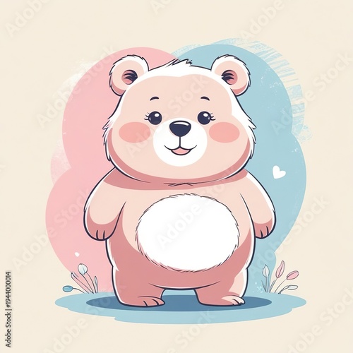 Sweet Cartoon Teddy Bear Character in Pastel Nursery Style