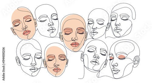 Abstract Line Art Faces, Minimalist Woman Portraits, Beauty Concept