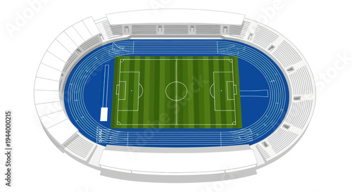Aerial View of a Modern Sports Stadium with Soccer Field and Track
