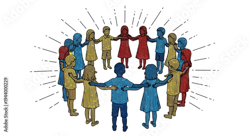 Diverse group of people holding hands.