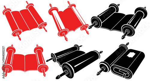 Ancient Scrolls and Torah Rolls Set - Red and Black Icons