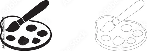 Paintbrush on a paint palette. Editable vector template.