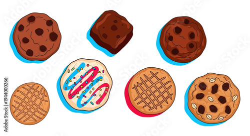 Assorted Cookies: Chocolate Chip, Frosted, and Waffle Cookies