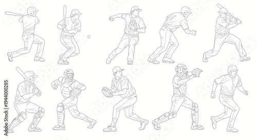 Baseball Player Poses Collection: Illustration of Athletes in Action