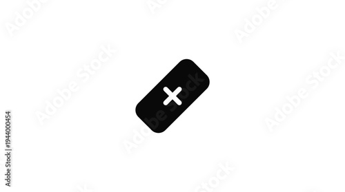 Black Adhesive Bandage with White Cross Icon Vector
