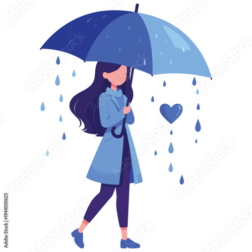 Resilient Character Holding Umbrella Over Heart Symbolizing Emotional Protection Vector