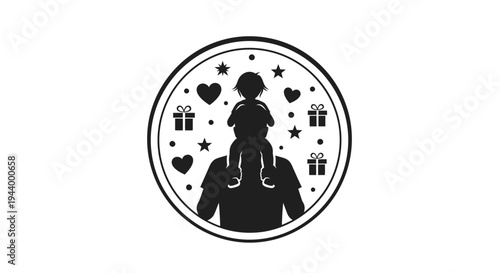 Black silhouette of adult and child.