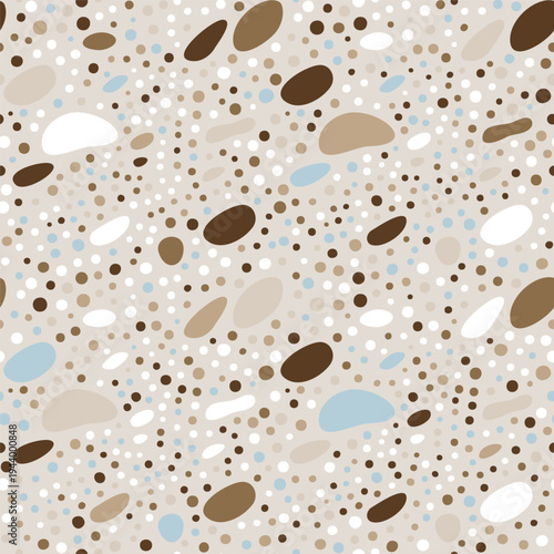 Neutral brown sea pebble stones background, abstract nature texture, zen garden or spa backdrop , seamless vector pattern illustration, small rounded stones terazzo design