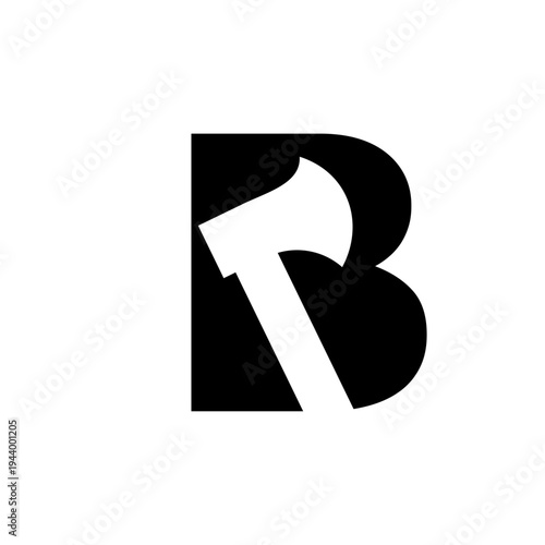Modern Initial B Letter Logo with Integrated Axe Symbol in Negative Space