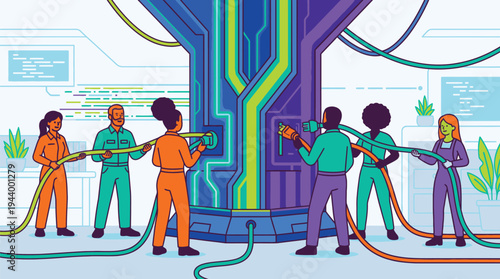 Futuristic Technology Concept with Diverse People Connecting.