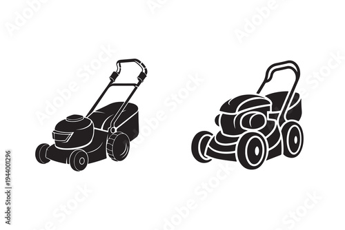 Lawn mower models garden machine silhouette illustration design