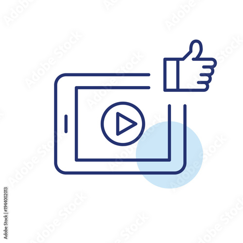 Playback button on tablet and like symbol. Media control, favorite movies and songs. Pixel perfect, editable stroke vector icon