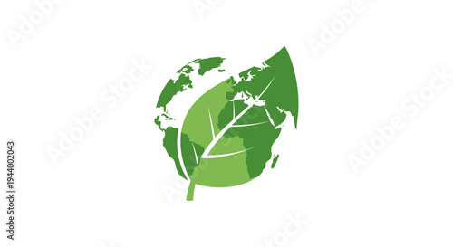 Green leaf with world map illustration for environmental protection.