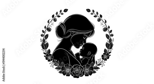 Mother and baby love silhouette.