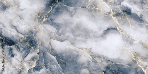 Crystal blue water and ice patterns merge in the mountains as white cumulus clouds fly across a cold winter sky, capturing the abstract texture of nature in a bright summer atmosphere