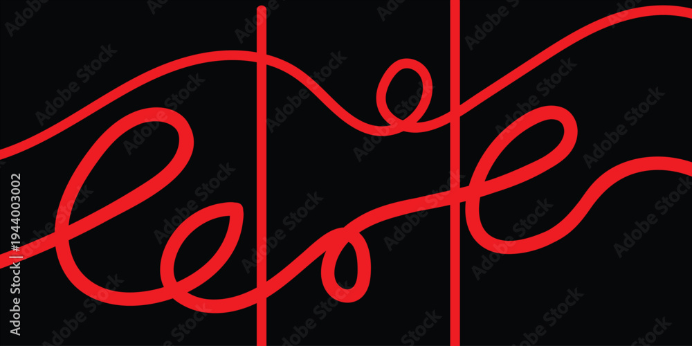 Obraz premium Red neon cursive script on black background with vertical lines