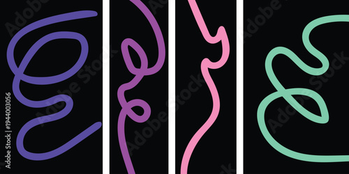 Neon colored abstract shapes on black background