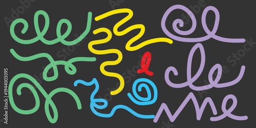 Vibrant neon squiggles on dark background