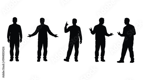 A visual representation of human communication through diverse silhouettes of men in various poses