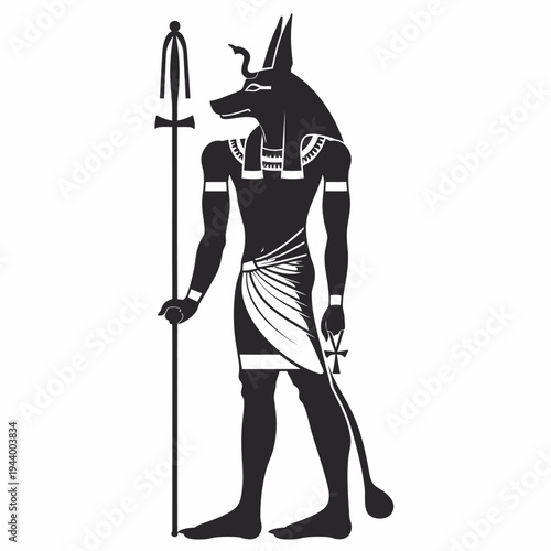 Ancient egyptian deity anubis illustration vector black and white isolated