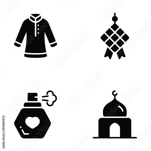 Collection of Islamic Ramadan holiday icons in a clean, simple glyph art style