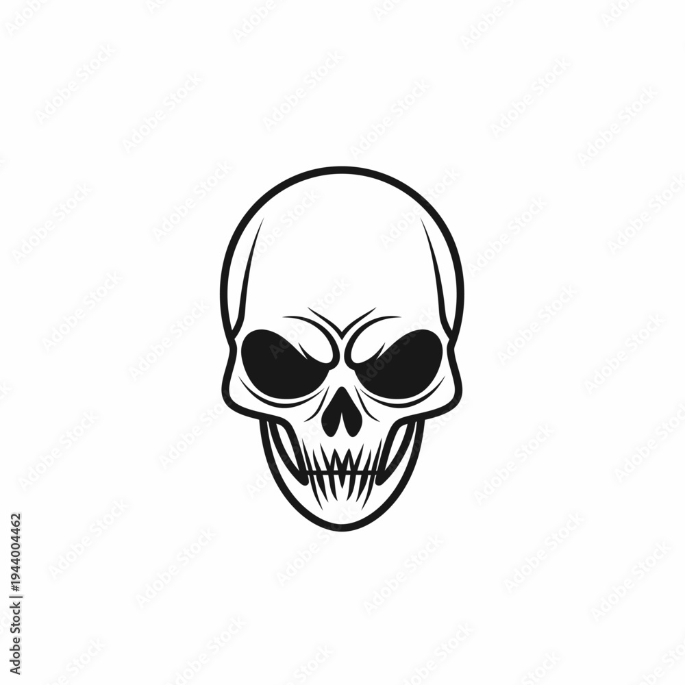 Obraz premium Black and white skull illustration vector design for halloween or horror concepts