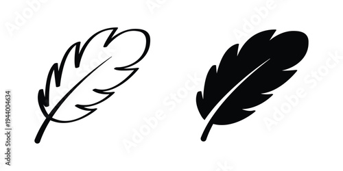 Vector feather, Bird feather symbol in line and solid style, Transparent PNG and illustration