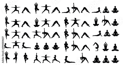Yoga and Meditation Silhouette Set Pack. Editable Vector Illustration. featuring yoga, silhouette, asana, poses, illustration, vector, fitness, meditation, exercise, female, male, stretching more