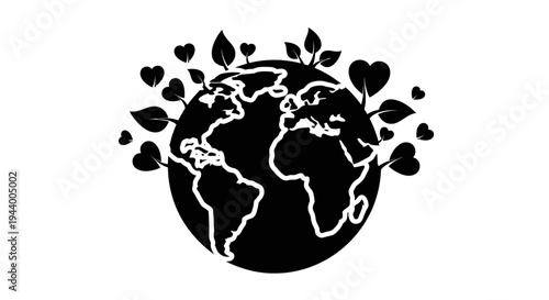 Black and white earth with hearts.
