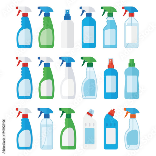 Spray Bottle Cleaner Product Set Vector Collection | Multiple Cleaning Spray Bottles Flat Illustration