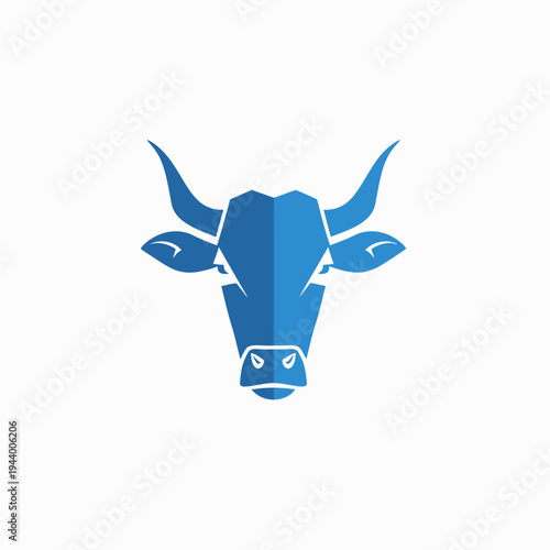 Stylized blue bull head logo design isolated on white background