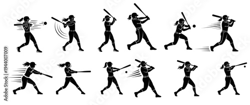 Female softball player shows hitting sequence.